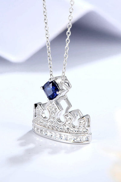 BEAUTIFUL I AM Jewelry Zircon Lab-Grown Sapphire Crown Shape Pendant Necklace