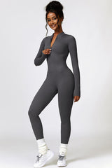 BEAUTIFUL I AM Half Zip Long Sleeve Active Wear Jumpsuit