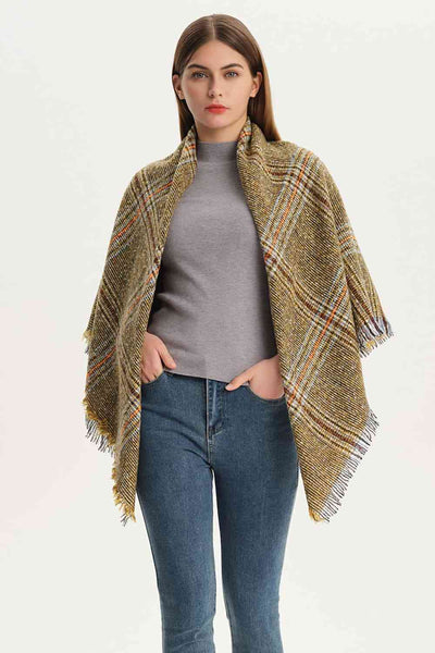 BEAUTIFUL I AM Plaid Raw Hem Polyester Scarf