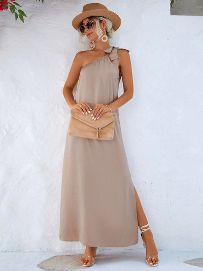 BEAUTIFUL I AM One-Shoulder Slit Maxi Dress