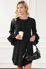 BEAUTIFUL I AM Round Neck Flare Sleeve Mini Dress