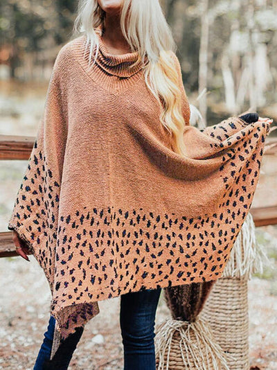 BEAUTIFUL I AM Leopard Turtleneck Poncho