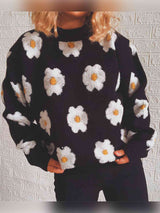 BEAUTIFUL I AM Flower Round Neck Long Sleeve Sweater