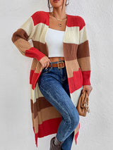 BEAUTIFUL I AM Color Block Open Front Longline Cardigan