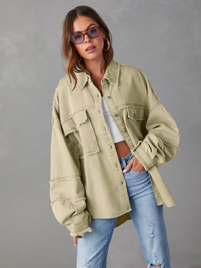 BEAUTIFUL I AM Dropped Shoulder Raw Hem Jacket