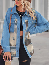 BEAUTIFUL I AM Geometric Raw Hem Button Up Denim Jacket