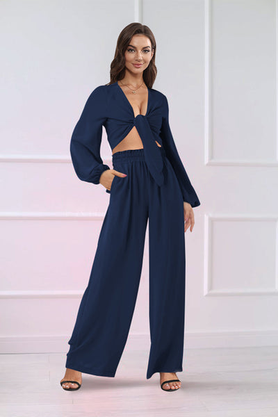 BEAUTIFUL I AM Cutout Long Sleeve Top and Wide Leg Pants Set