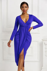 BEAUTIFUL I AM High-low Ruched Surplice Long Sleeve Dress