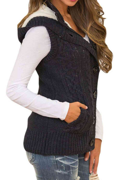 BEAUTIFUL I AM Button and Zip Closure Hooded Sweater Vest