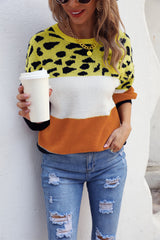 BEAUTIFUL I AM Color Block Round Neck Lantern Sleeve Sweater