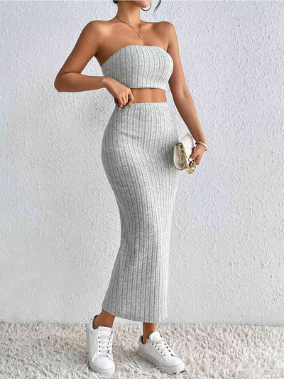 BEAUTIFUL I AM Ribbed Tube Top & Midi Skirt Dress Set