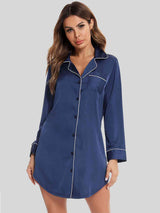 BEAUTIFUL I AM Button Up Lapel Collar Night Sleep Wear with Pocket