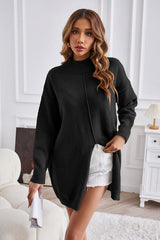 BEAUTIFUL I AM Exposed Seam Mock Neck Slit Sweater