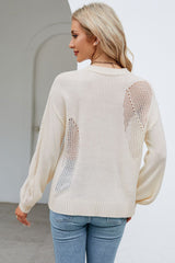 BEAUTIFUL I AM Openwork Round Neck Dropped Shoulder Knit Top Sweater