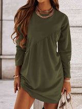 BEAUTIFUL I AM Ruched Round Neck Long Sleeve Dress