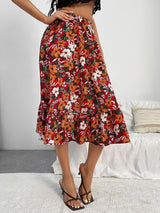 BEAUTIFUL I AM Printed Ruffle Hem Midi Skirt Dress