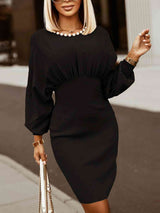 BEAUTIFUL I AM Round Neck Lantern Sleeve Dress