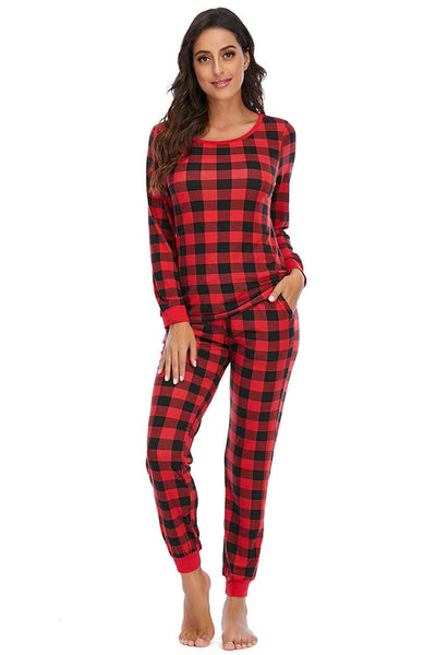 BEAUTIFUL I AM Plaid Round Neck Top Sleep Wear Set