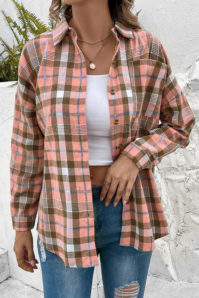 BEAUTIFUL I AM Plaid Collared Neck Long Sleeve Button-Up Shirt