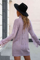 BEAUTIFUL I AM Turtleneck Fringe Detail Sweater Dress