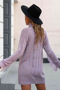 BEAUTIFUL I AM Turtleneck Fringe Detail Sweater Dress