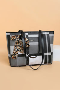 BEAUTIFUL I AM Color Block Tie Detail PU Leather Tote Bag