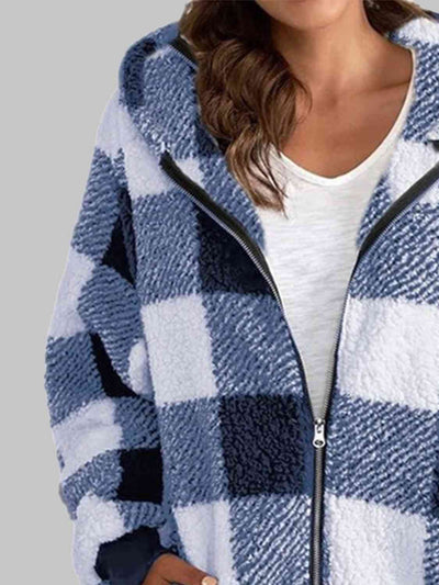 BEAUTIFUL I AM Plaid Zip-Up Hooded Jacket with Pockets