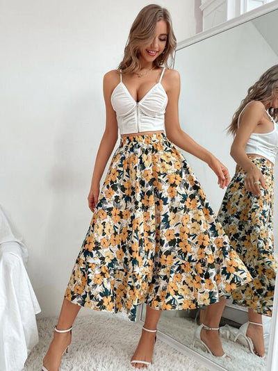 BEAUTIFUL I AM Printed Ruffle Hem Midi Skirt Dress