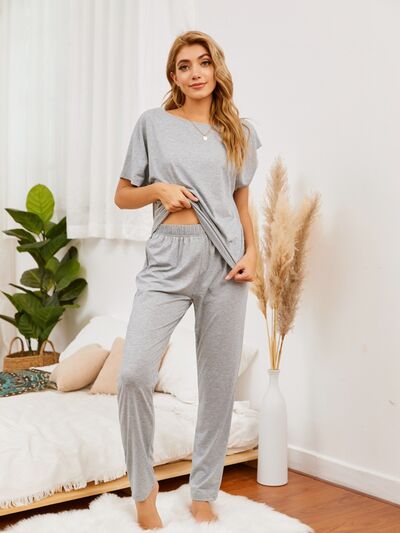 BEAUTIFUL I AM Round Neck Top and Pants Lounge Sleep Wear Set