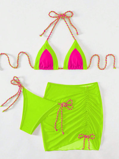 BEAUTIFUL I AM Contrast Tied Three-Piece Swim Set