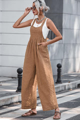 BEAUTIFUL I AM Texture Buttoned Wide Leg Pants Overalls