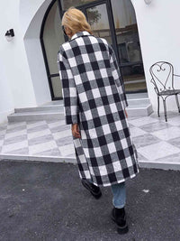 BEAUTIFUL I AM Plaid Collared Neck Slit Longline Jacket Coat