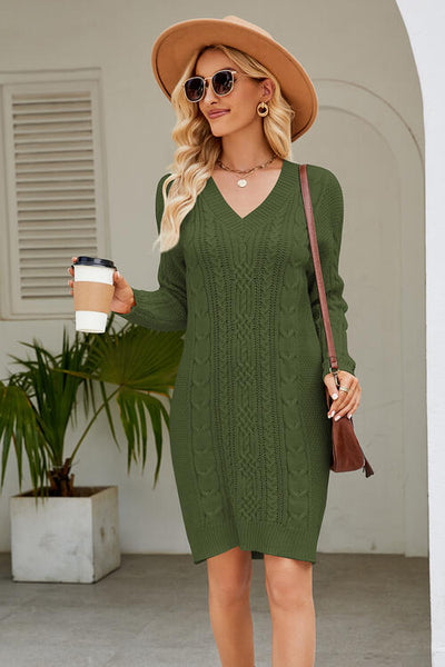 BEAUTIFUL I AM Cable-Knit Long Sleeve Sweater Dress