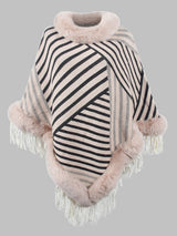 BEAUTIFUL I AM Striped Fringe Hem Poncho