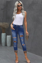 BEAUTIFUL I AM Leopard Patch Distressed Cropped Jeans