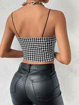 BEAUTIFUL I AM Cropped Sweetheart Neck Houndstooth Pattern Cami Shirt