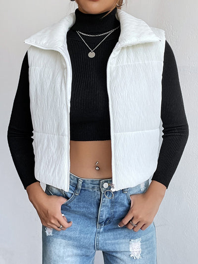 BEAUTIFUL I AM Zip-Up Collared Vest Jacket