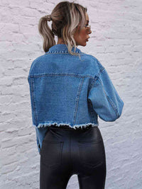 BEAUTIFUL I AM Raw Hem Collared Neck Denim Jacket