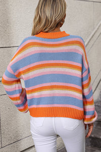 BEAUTIFUL I AM Striped Round Neck Dropped Shoulder Sweater