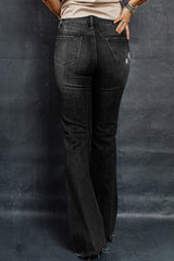 BEAUTIFUL I AM Distressed Raw Hem Flare Jeans