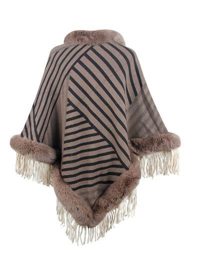 BEAUTIFUL I AM Striped Fringe Hem Poncho