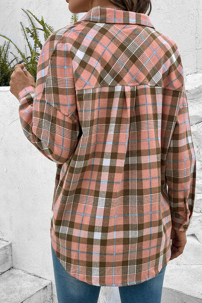 BEAUTIFUL I AM Plaid Collared Neck Long Sleeve Button-Up Shirt