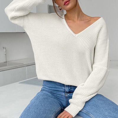 BEAUTIFUL I AM V-Neck Dropped Shoulder Long Sleeve Sweater