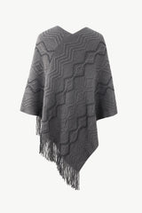 BEAUTIFUL I AM Pearl Trim V-Neck Fringe Hem Poncho