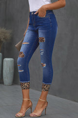 BEAUTIFUL I AM Leopard Patch Distressed Cropped Jeans