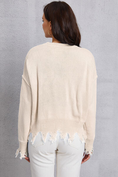 BEAUTIFUL I AM Lip Fringe Round Neck Sweater