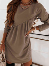 BEAUTIFUL I AM Ruched Round Neck Long Sleeve Dress