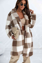 BEAUTIFUL I AM Plaid Collared Neck Longline Jacket Coat