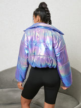 BEAUTIFUL I AM Gradient Zip-Up Collared Puffer Jacket