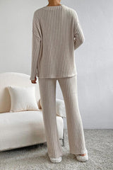 BEAUTIFUL I AM Ribbed V-Neck Top and Pants Set